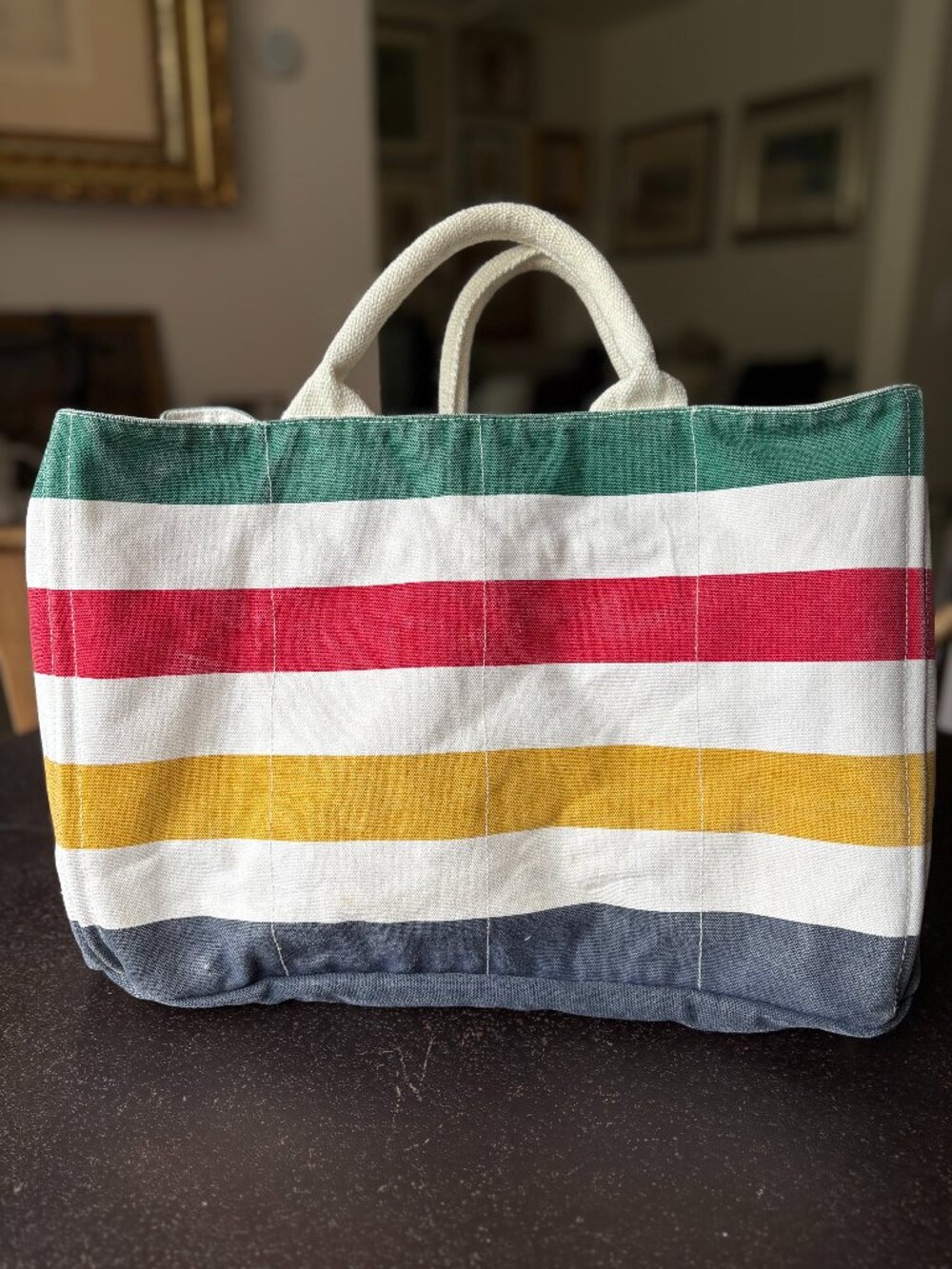 Hudsons Bay Company 17x10 Striped Canvas Tote Bag Multicolor Cotton Large HBC